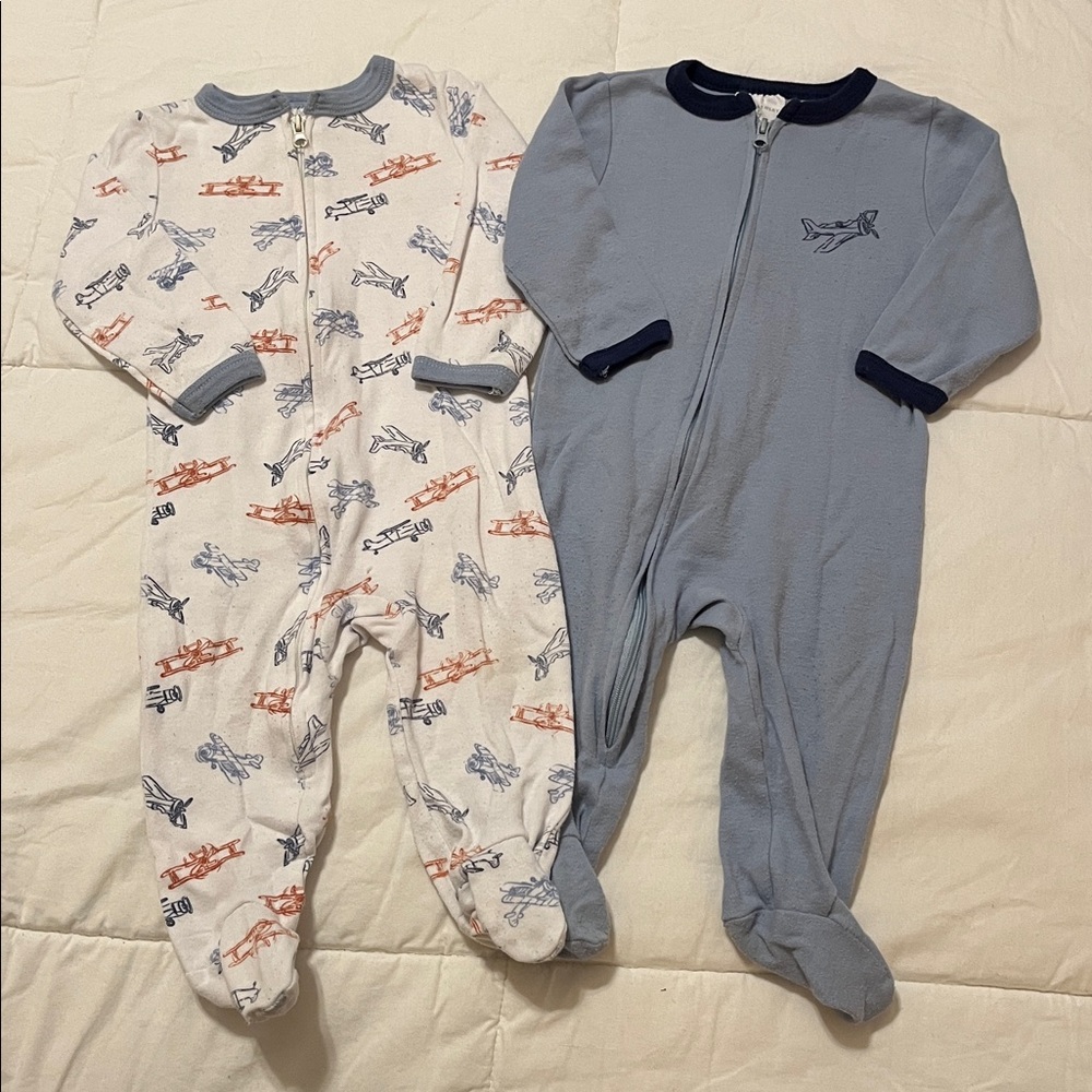 Laura Ashley Blue and White Airplane Print Footies